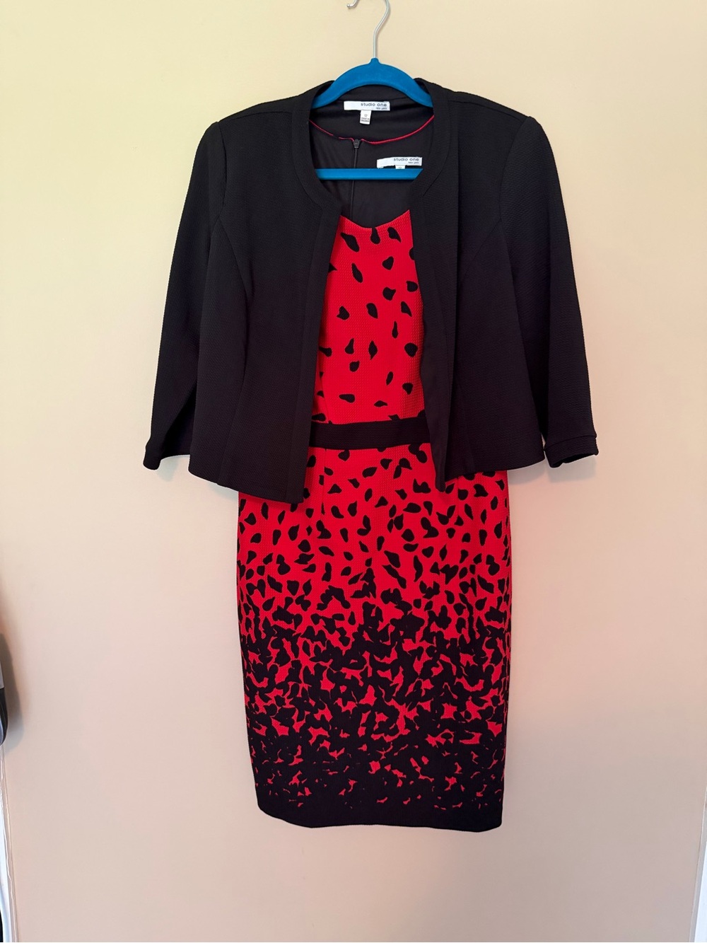 Studio One Red and Black Printed Midi Dress with Jacket